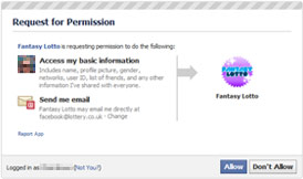 Fantasy Lotto App Facebook Permissions Window