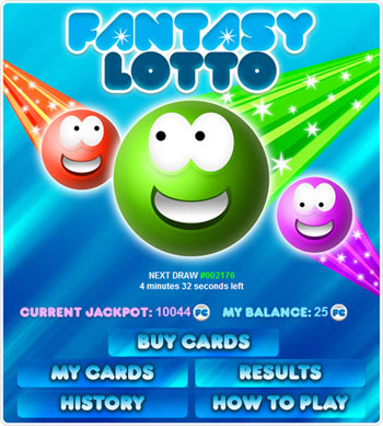 Fantasy Lotto on Facebook - Main Menu